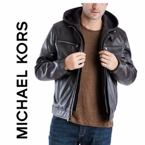 Michael Kors Bomber Moto Jacket Hooded Faux Leather/Neoprene Sz S Biker Core